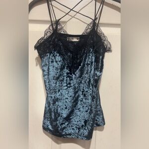 Velvet Lace Trim Cami Top in Blue